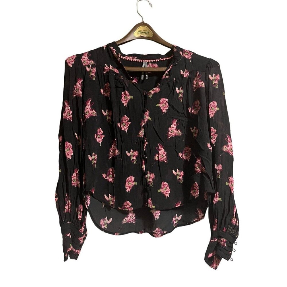 By Anthropologie Size XS Floral Puff Long Sleeve Peasant Top Cottagecore Boho